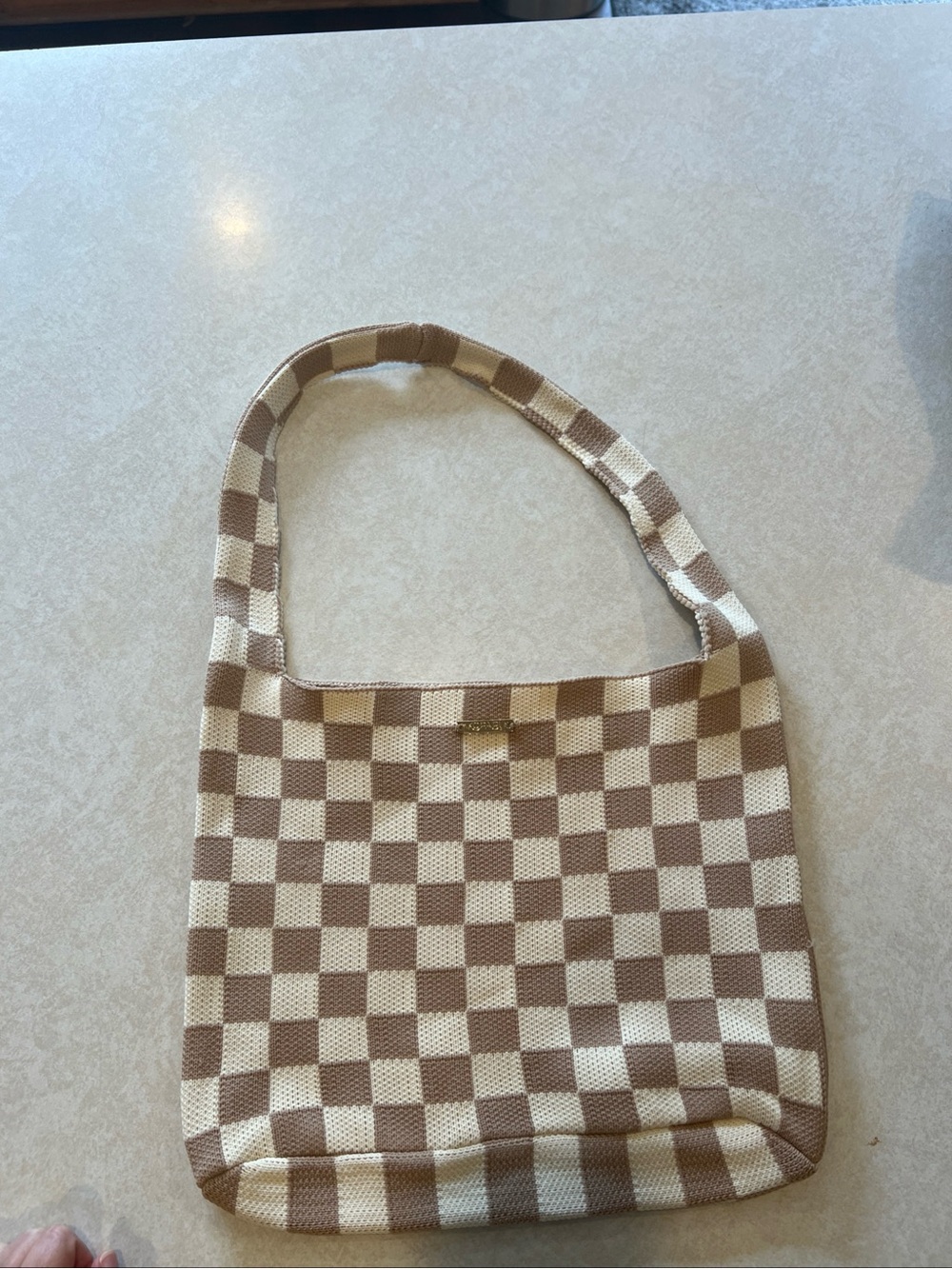 Kopari Cream and Brown Checkered Shoulder Bag